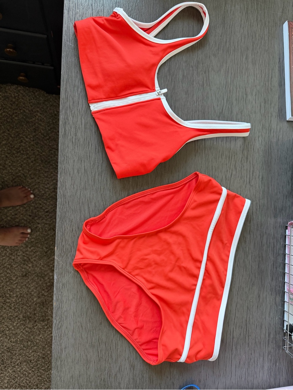 Old Navy Orange Bikini Set with White Trim